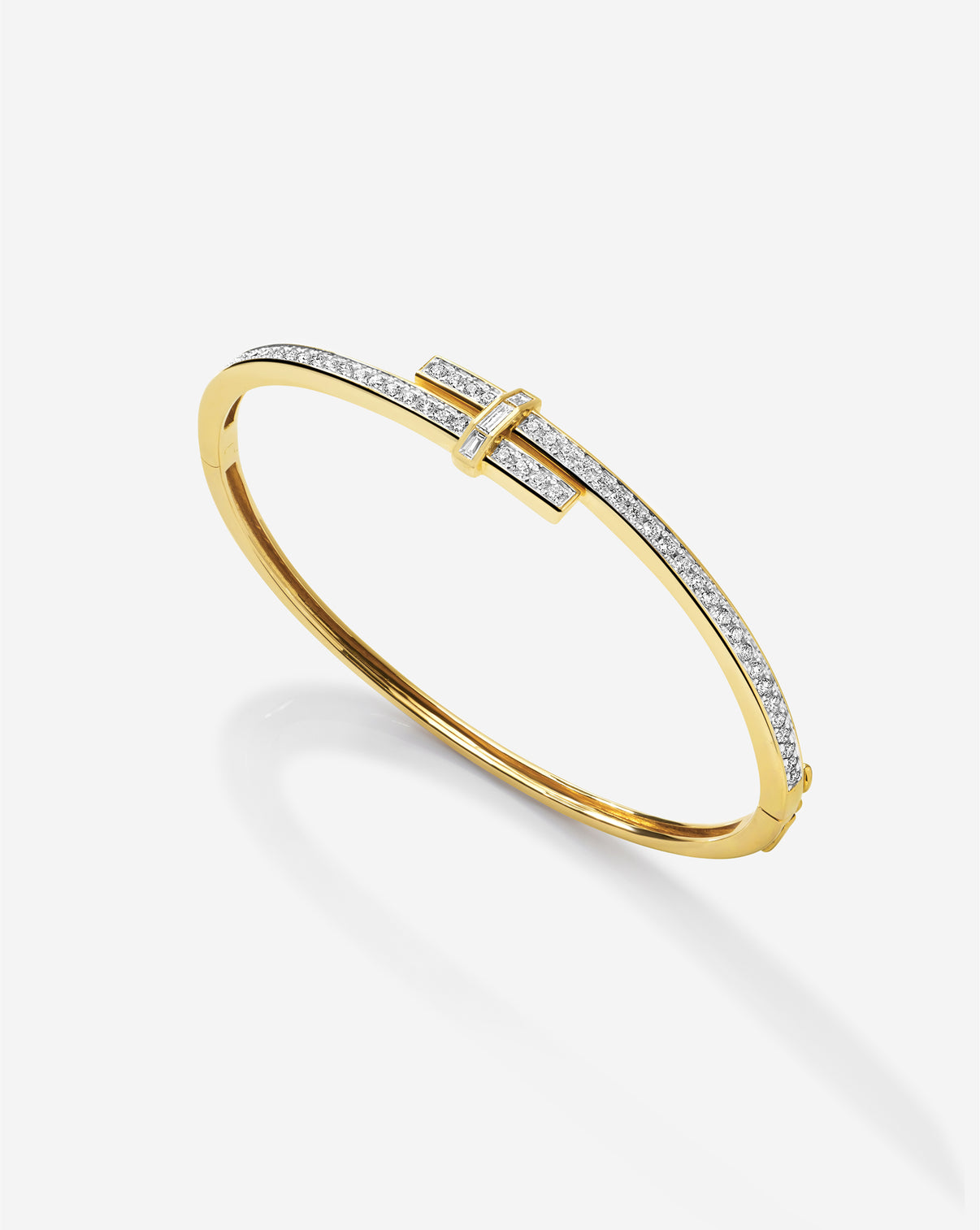 Close-up view of Round Diamond Wrap Bangle showcasing the brilliant cut diamonds and luxurious gold setting