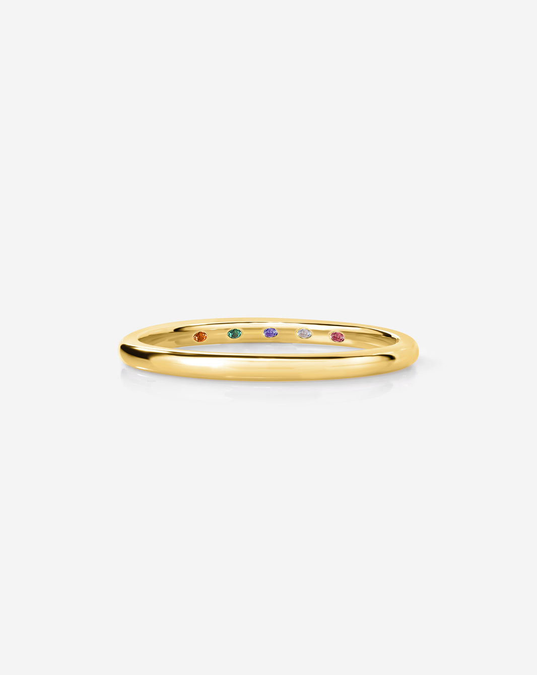 1.5 mm Band with Birthstone product still image with 5 birthstones on the inside of the band