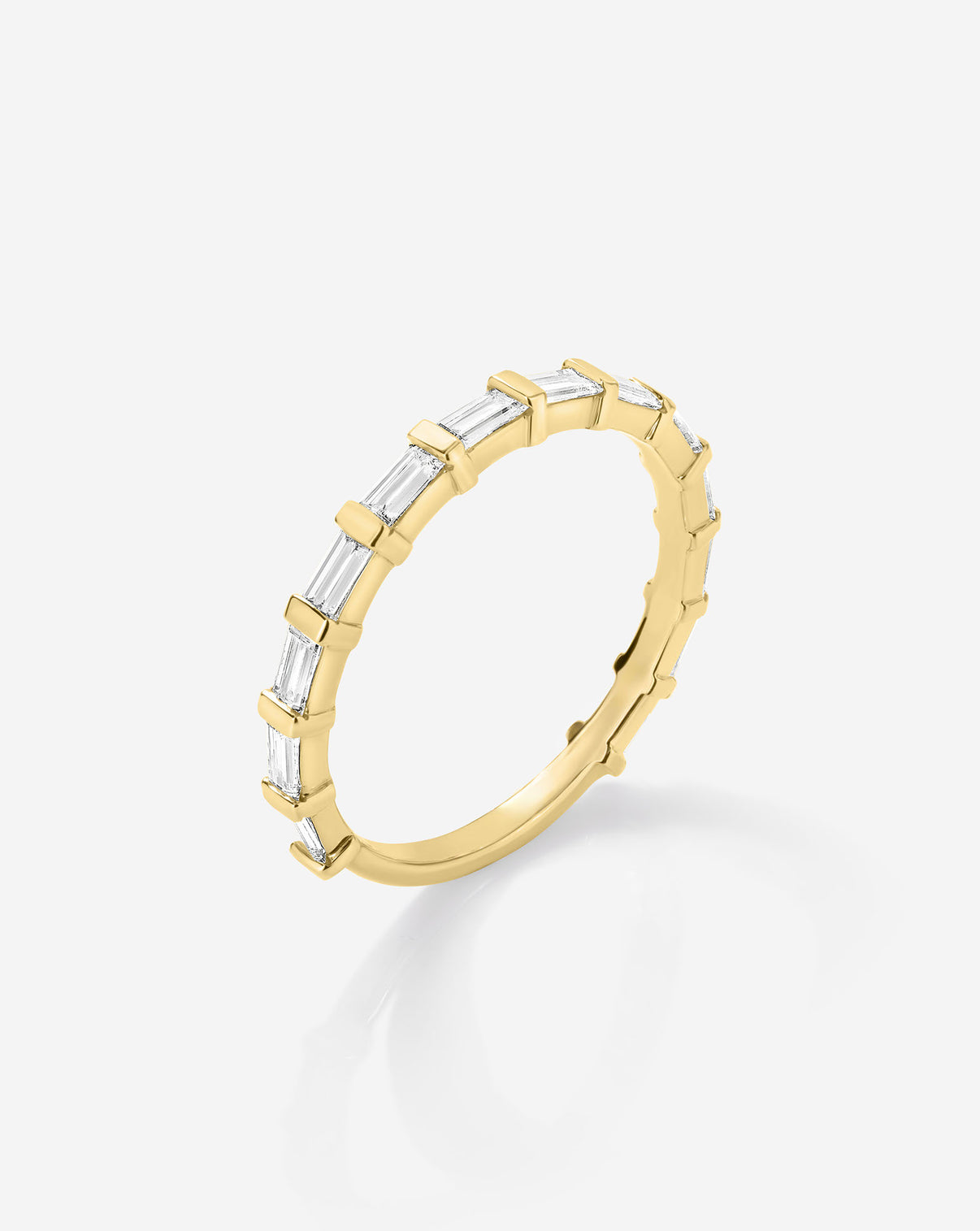 Baguette Bar Eternity Band in 3/4 diamond coverage in Yellow Gold side view