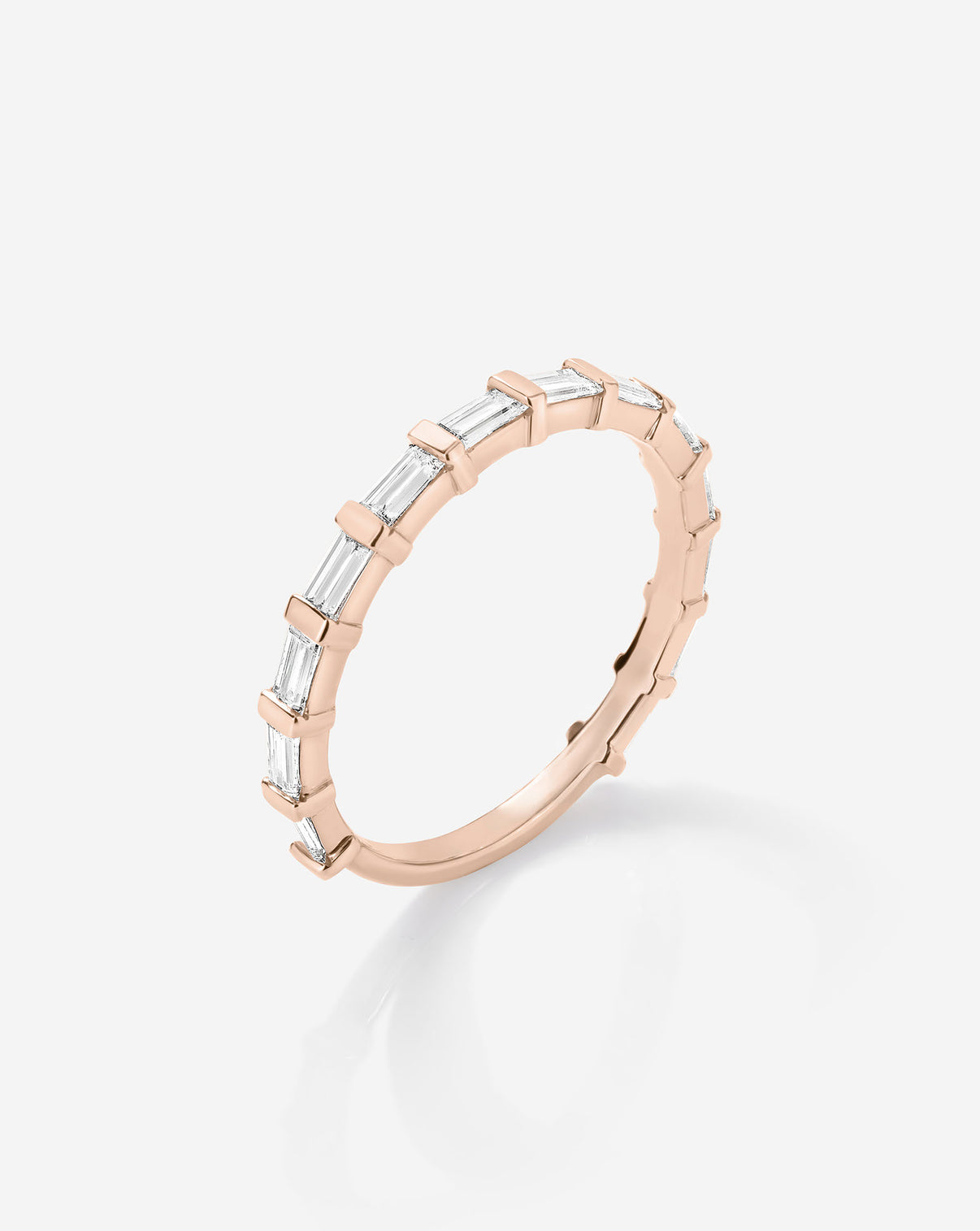 Baguette Bar Eternity Band in 3/4 diamond coverage in Rose Gold side view
