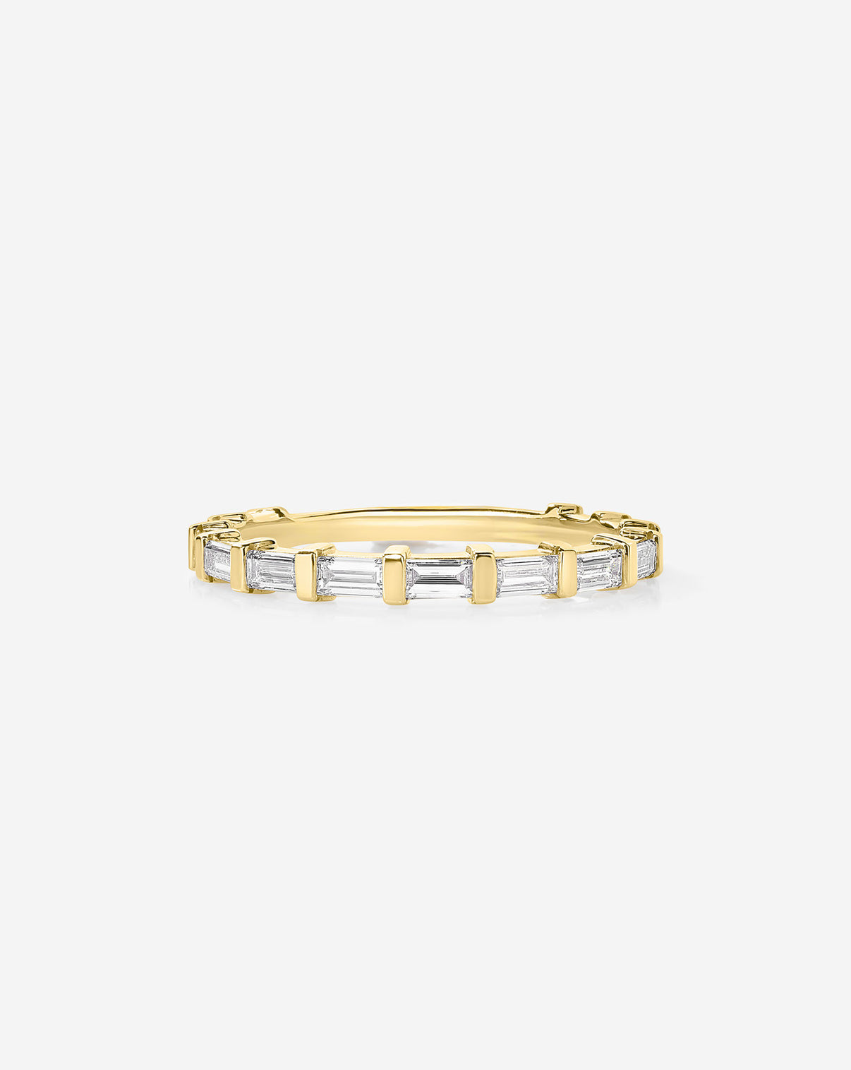 Baguette Bar Eternity Band in 3/4 diamond coverage in Yellow Gold