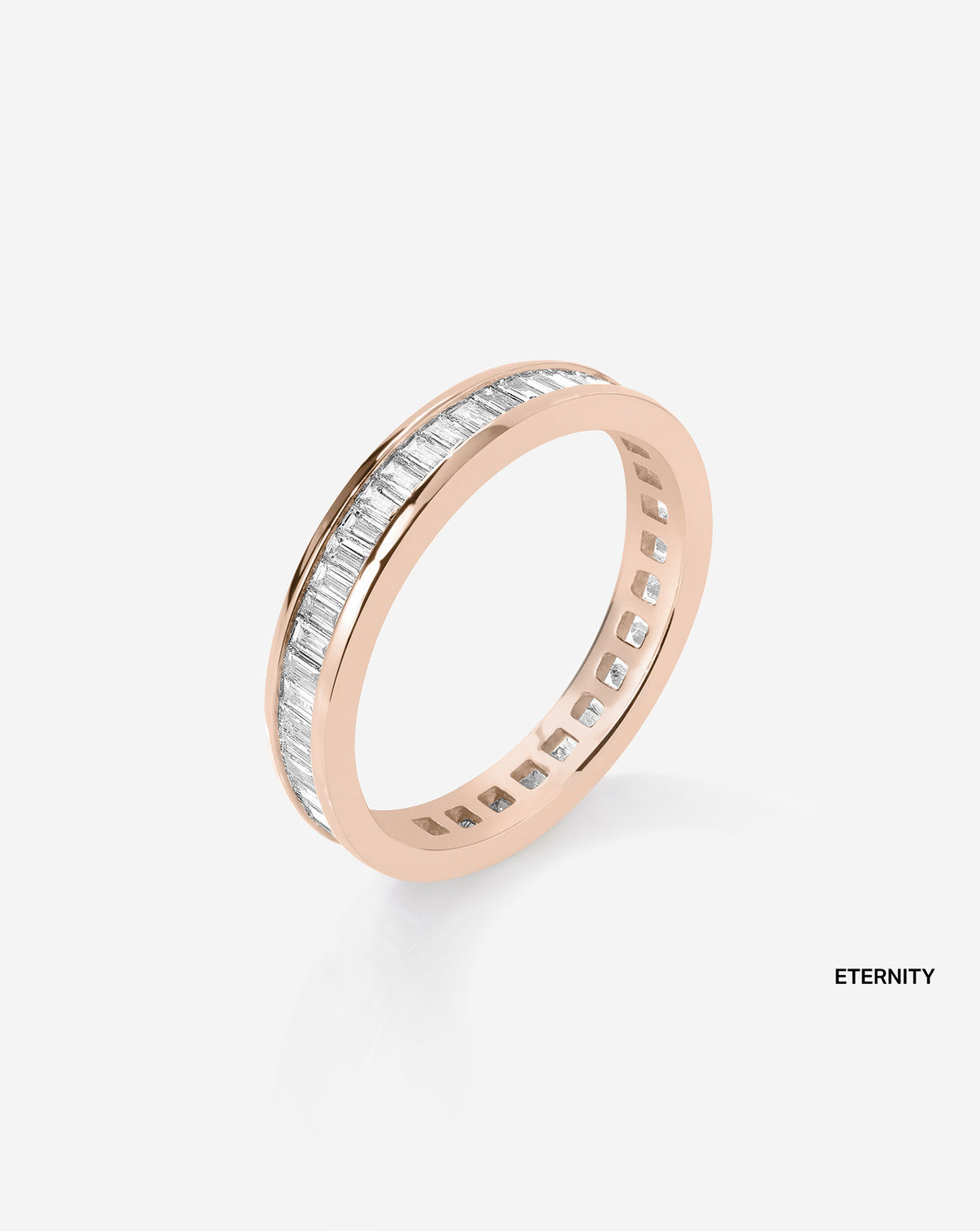 Baguette Diamond Channel Set Eternity  Band in 14K Rose Gold side view