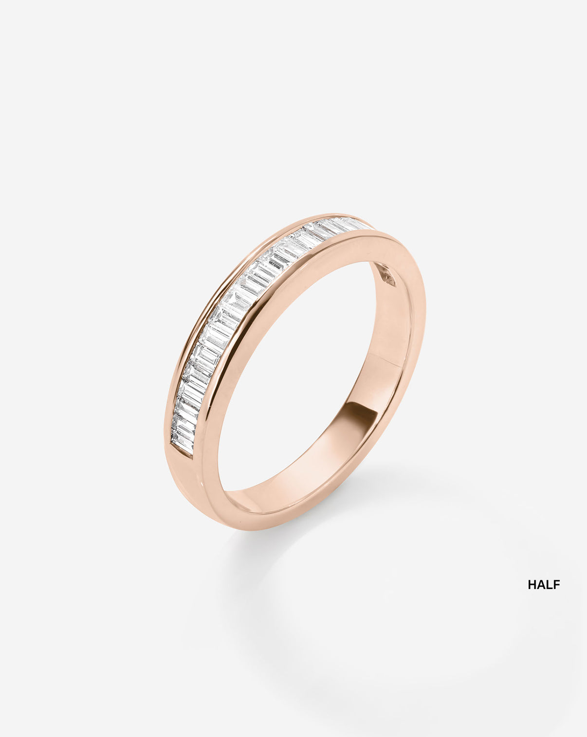 Baguette Diamond Channel Set Half Eternity Band in 14K Rose Gold side view
