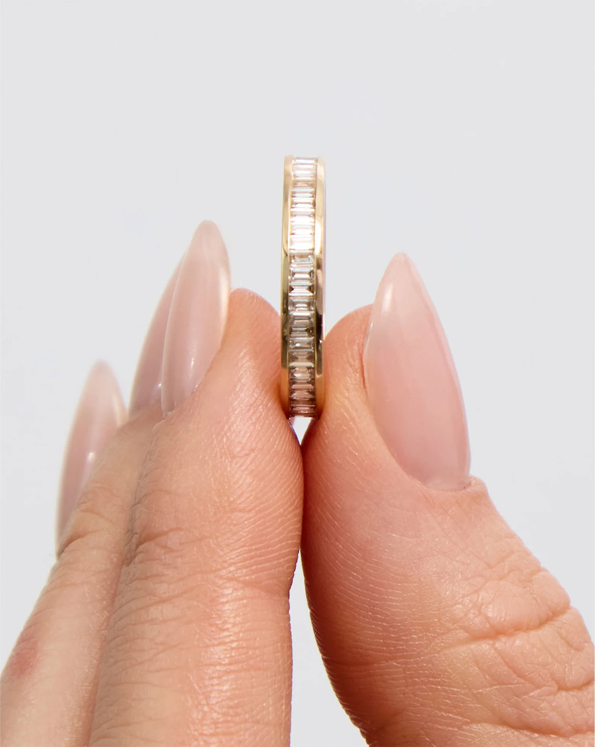 side view of Baguette Diamond Channel Set Band in 14K Yellow Gold