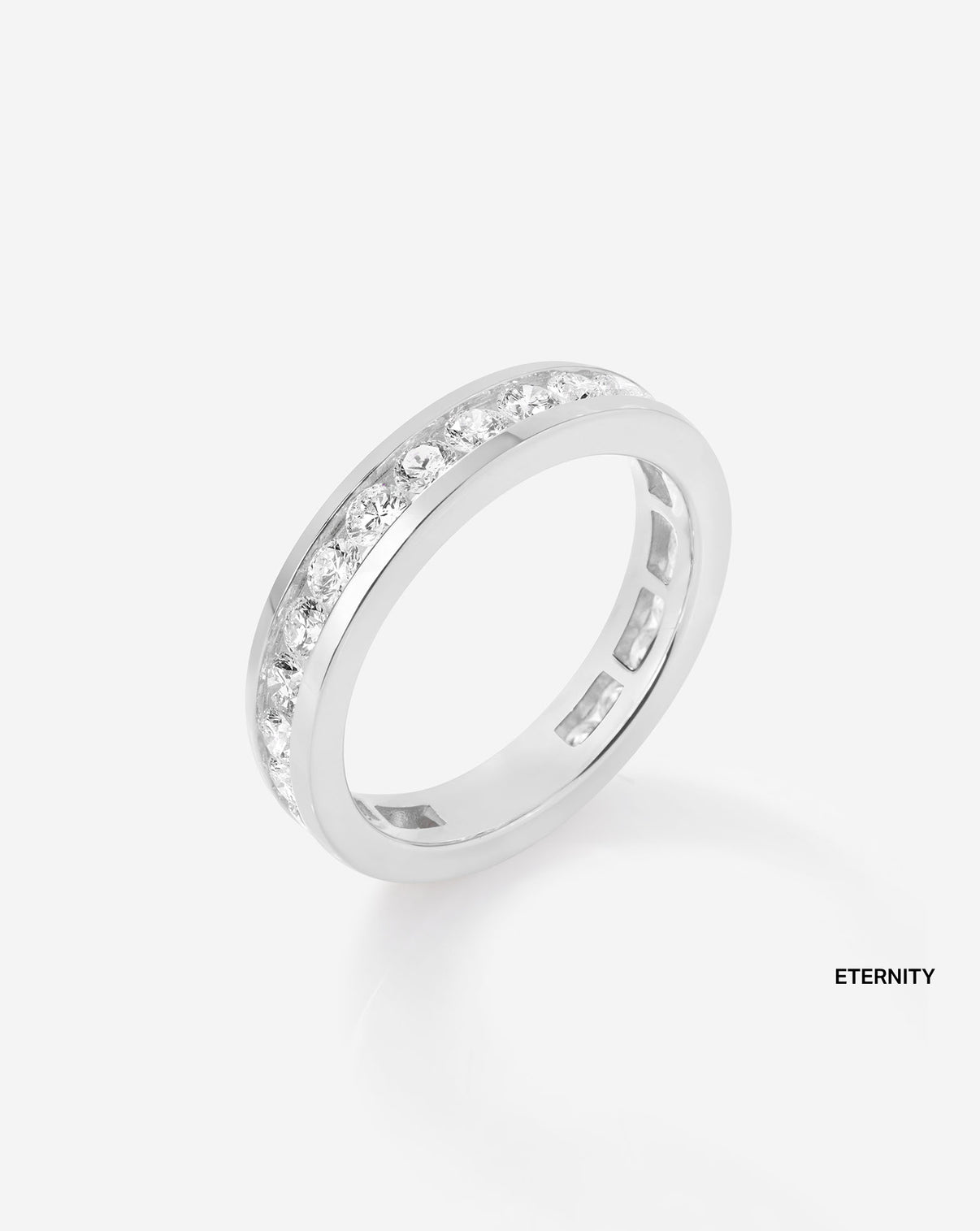Round Diamond Channel Set Eternity Band ring in 14K White Gold side view