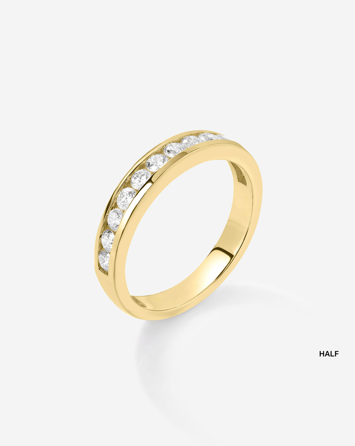Round Diamond Channel Set Band in half eternity 14K Yellow Gold side view