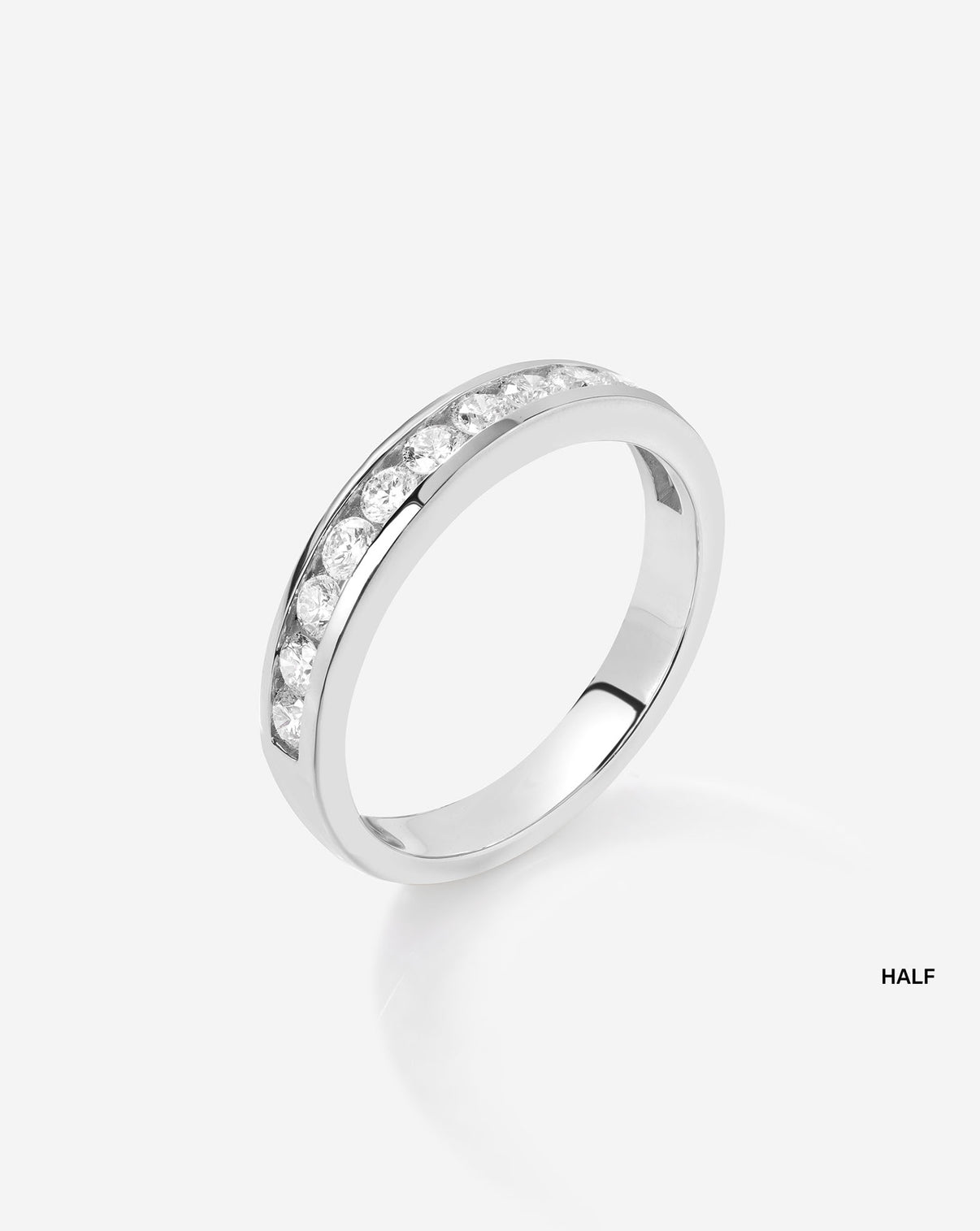 Round Diamond Channel Set Band in half eternity 14K White Gold side view