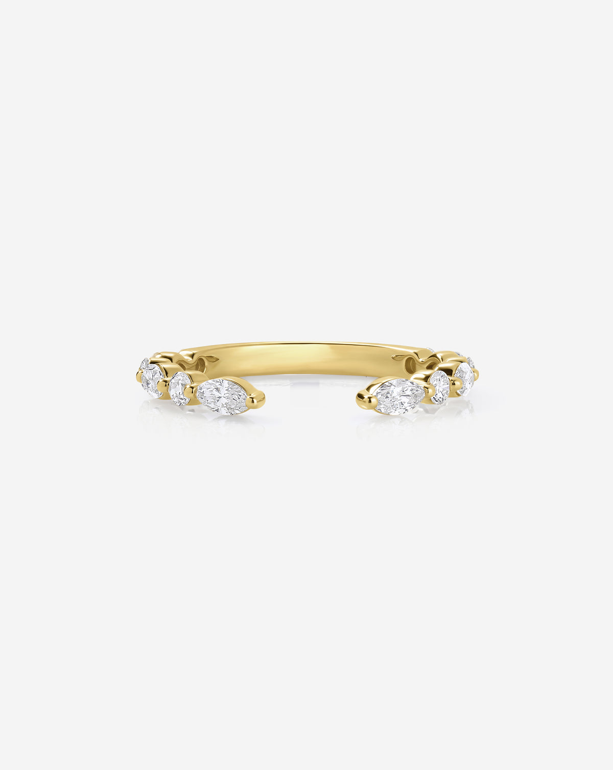 Front view of the Marquise + Round Open Diamond Band in 14k yellow gold, featuring alternating marquise and round natural diamonds with an open-center design. 14k Yellow Gold