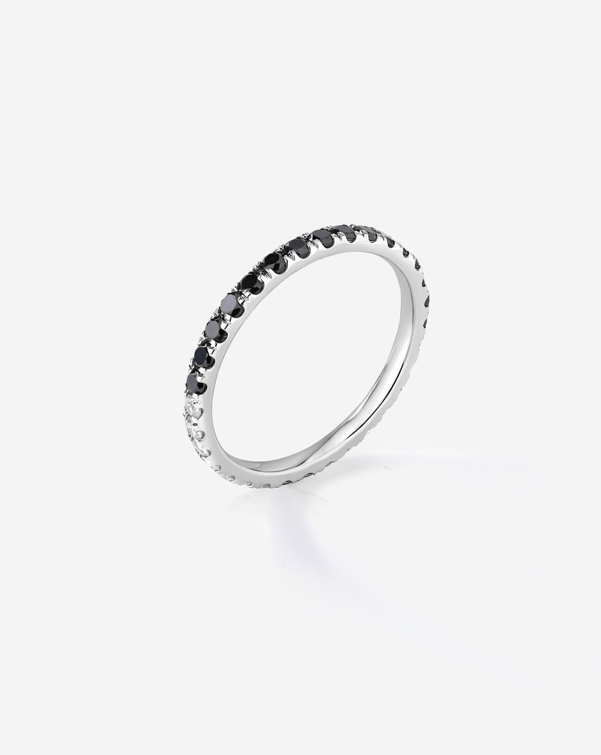 50/50 Perfect Pavé Black + Lab Diamond Ring 14k white gold showing both black and white diamonds 14k white gold