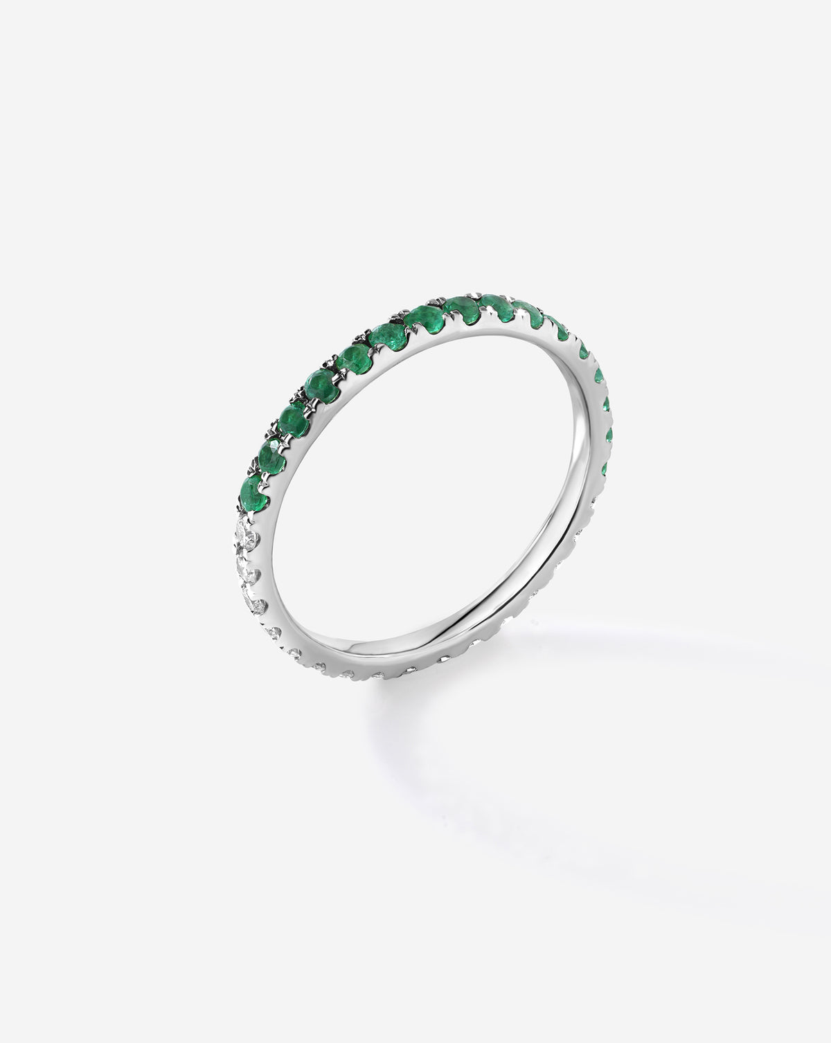 50/50 Perfect Pavé Emerald + Lab Diamond Ring 14k white gold showing both emerald and diamonds 14k white gold