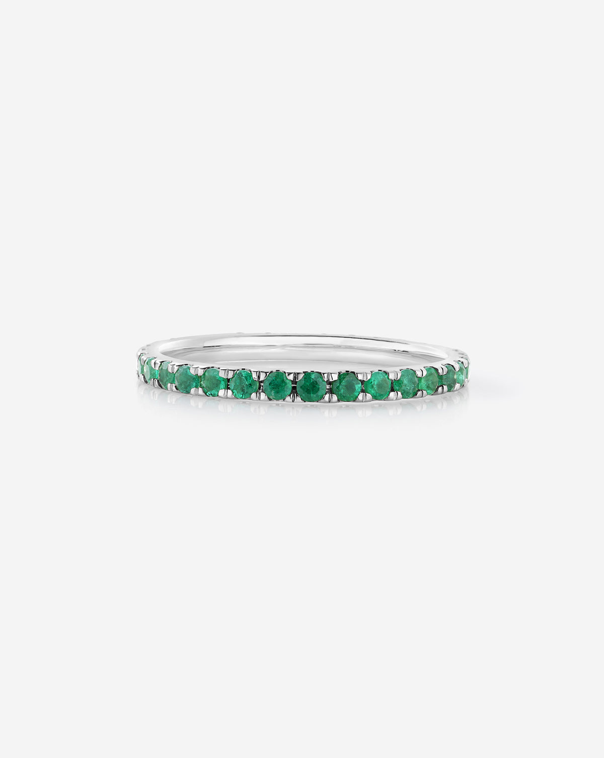 50/50 Perfect Pavé Emerald + Lab Diamond Ring 14k white gold showing emerald gemstones 14k white gold