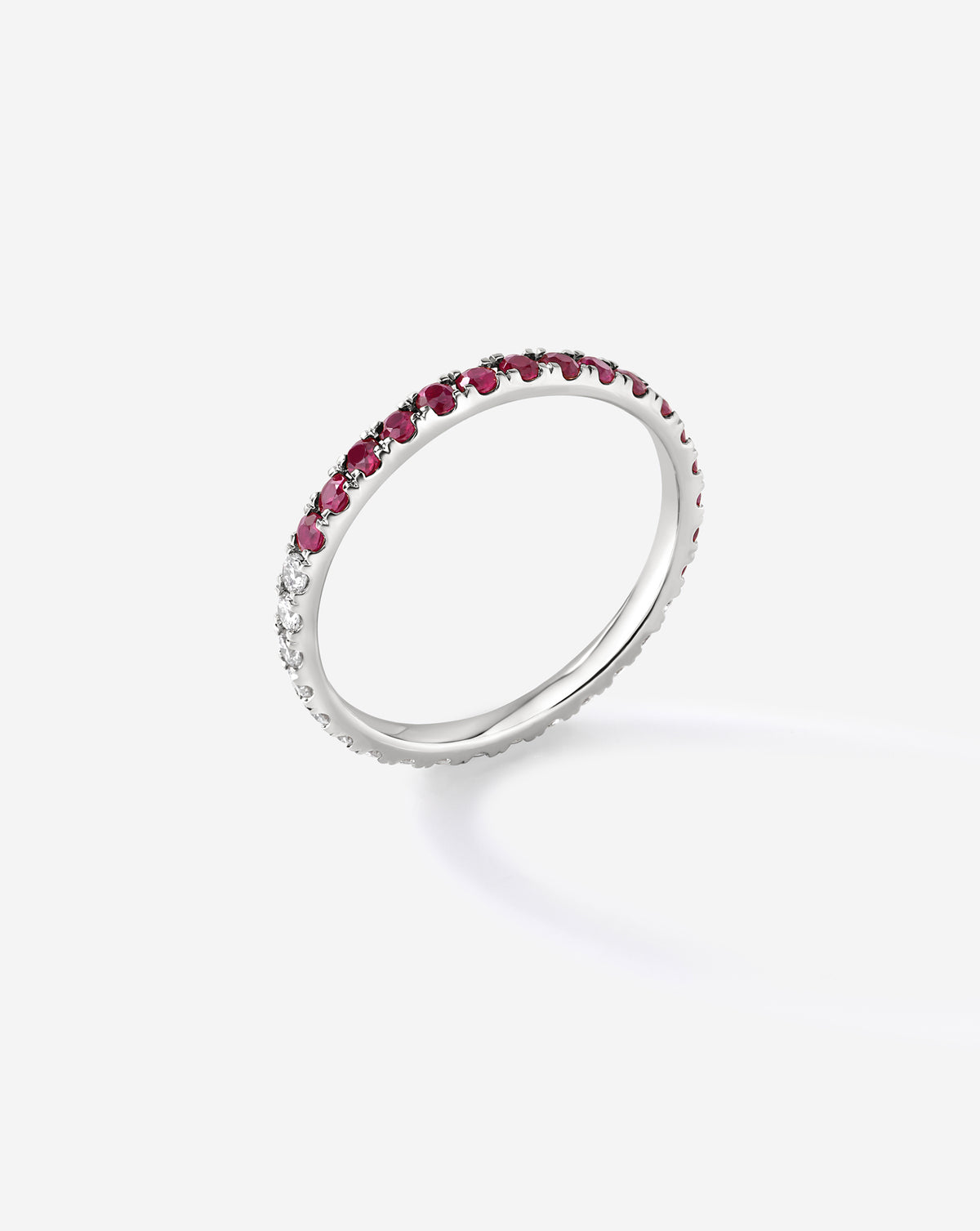 50/50 Perfect Pavé Ruby + Lab Diamond Ring 14k white gold showing both ruby and diamonds 14k white gold