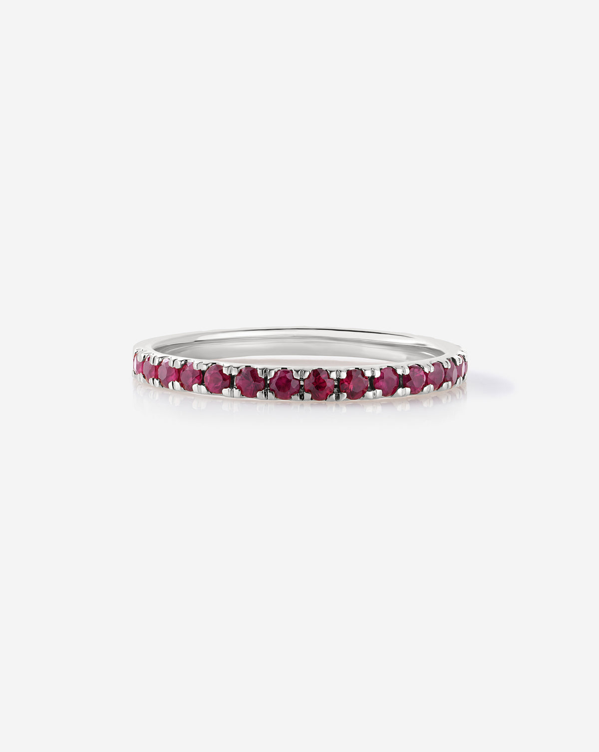 50/50 Perfect Pavé Ruby + Lab Diamond Ring 14k white gold showing ruby gemstones 14k white gold