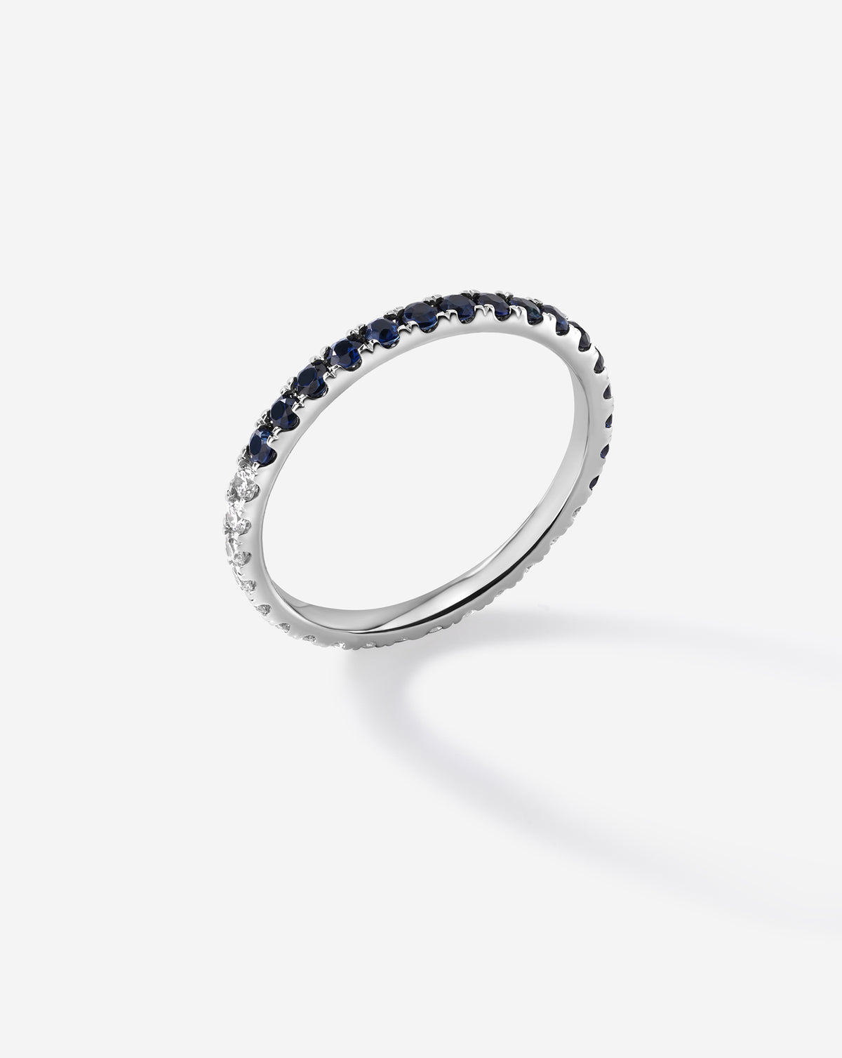 50/50 Perfect Pavé Sapphire + Lab Diamond Ring 14k white gold showing both sapphire and diamonds 14k white gold