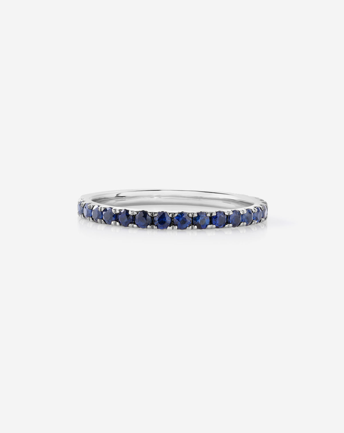 50/50 Perfect Pavé sapphire + Lab Diamond Ring 14k white gold showing sapphire gemstones 14k white gold