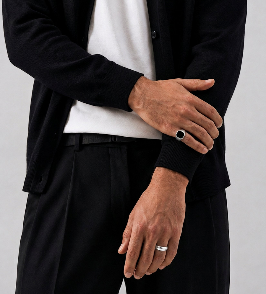 Mens black onyx signet ring