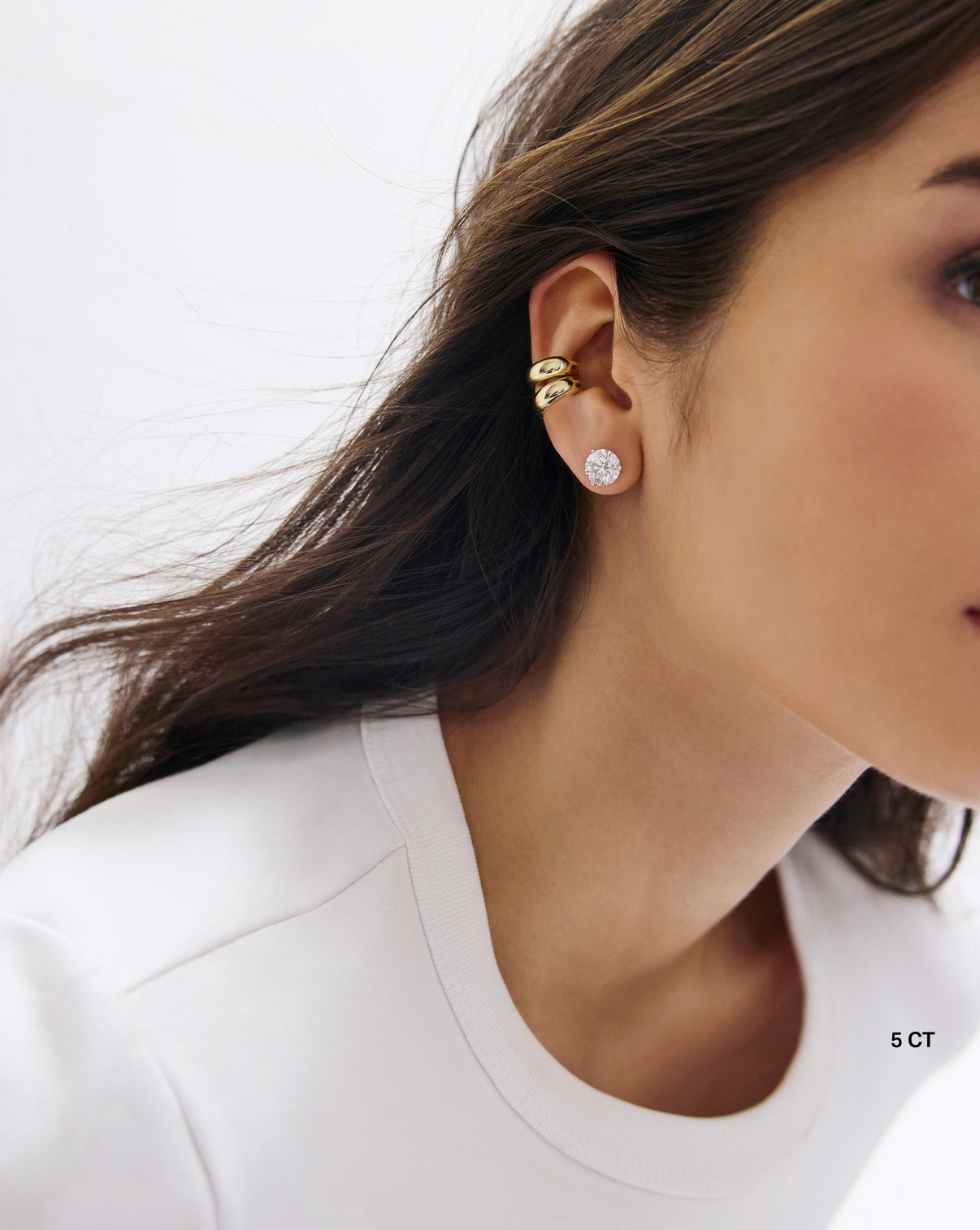 model wearing lab studs 5 carat 44043314135128 43479426531416