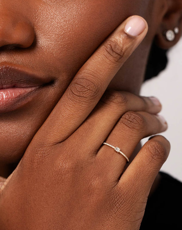 Baguette + Pavé Diamond Ring on model