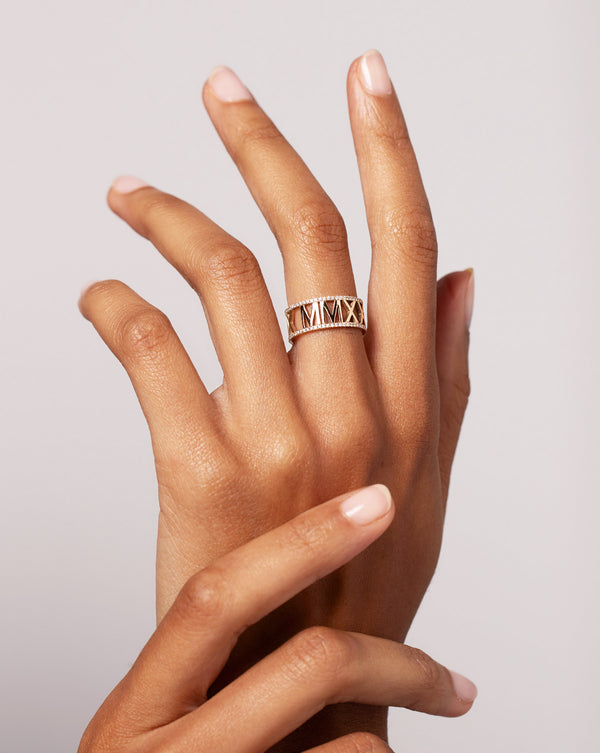 Diamond Roman Numeral Personalized Ring
