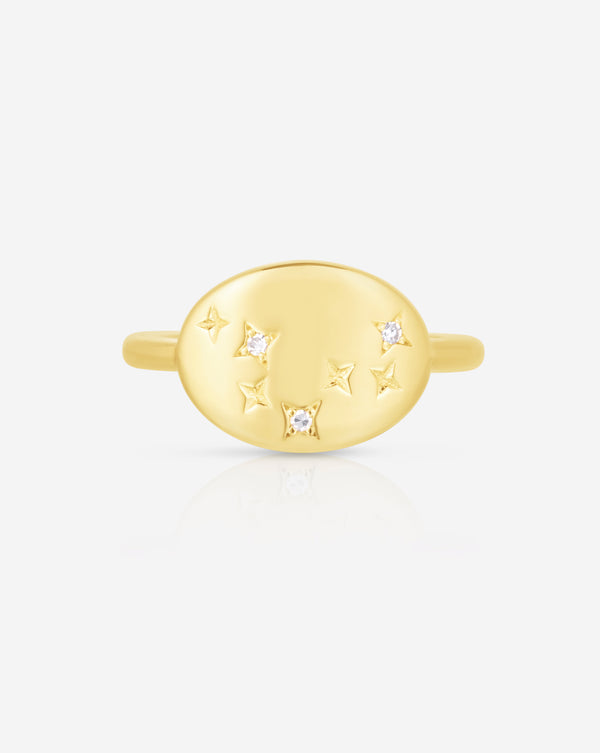 Zodiac Constellation Signet Ring pisces flat lay