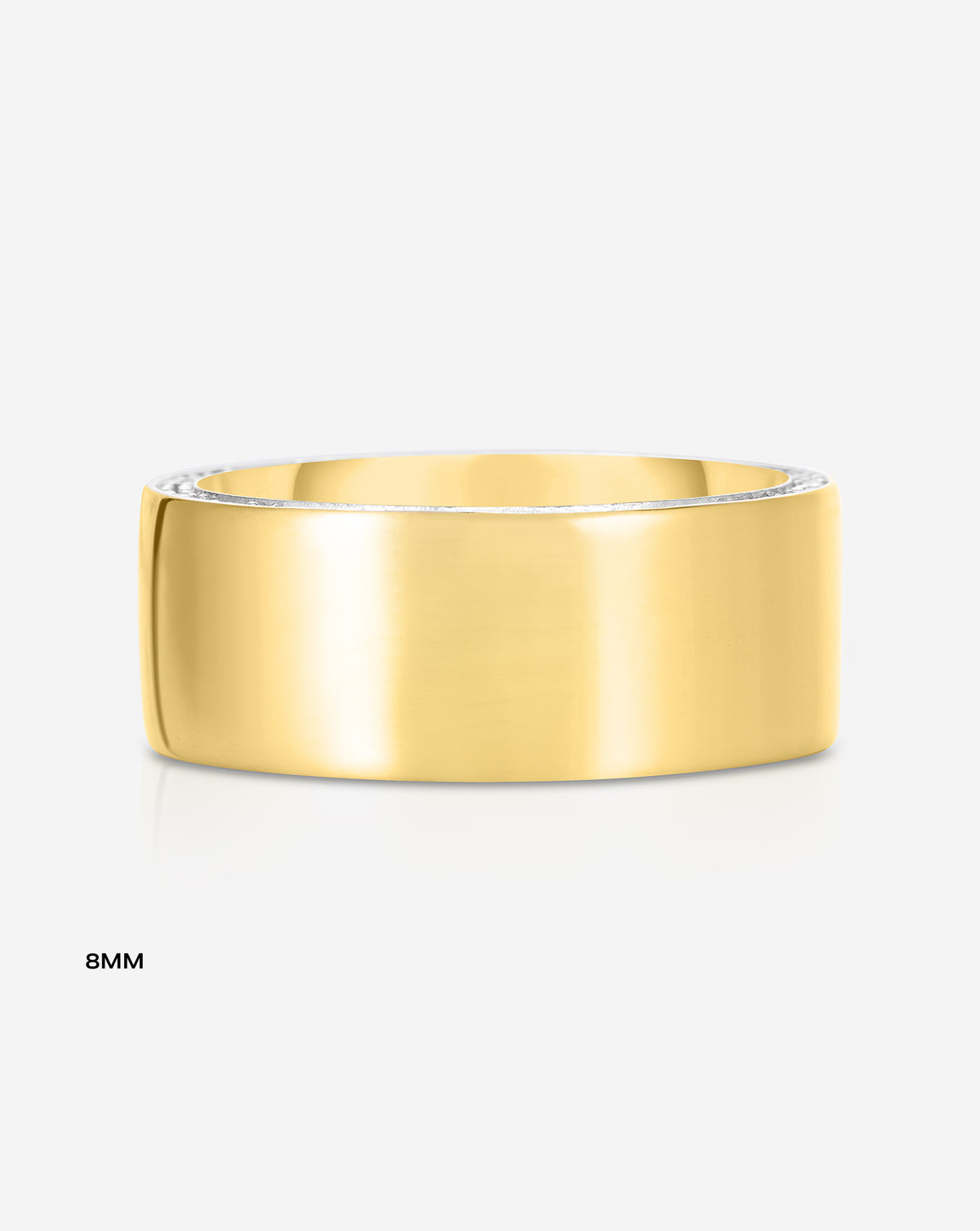 flat lay of 8 mm wide pave band in yellow gold