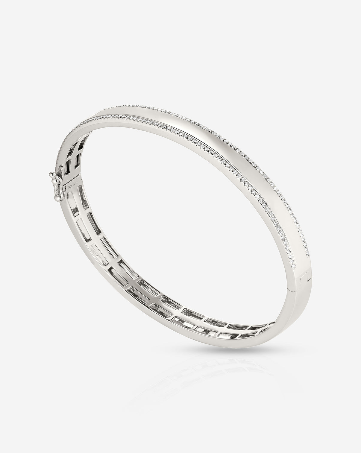 Diamond Border Bangle in 14k White Gold product still side angle
