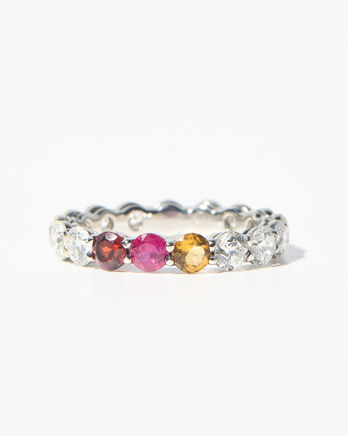 Platinum Round Diamond and Birthstone Eternity Band shown on white background comparison chart Round Diamond and Birthstone Eternity Band Petite Classic Luxe Platinum 