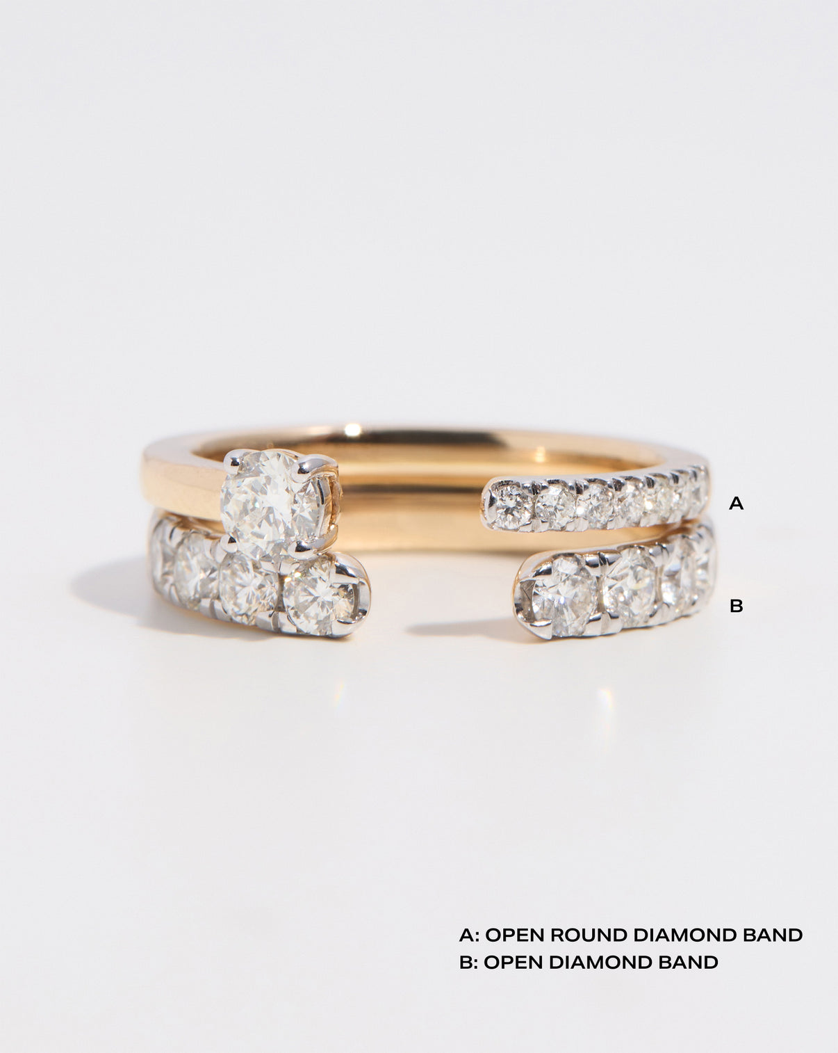 Open Diamond Band in 14K Yellow Gold compared to the open round diamond band
