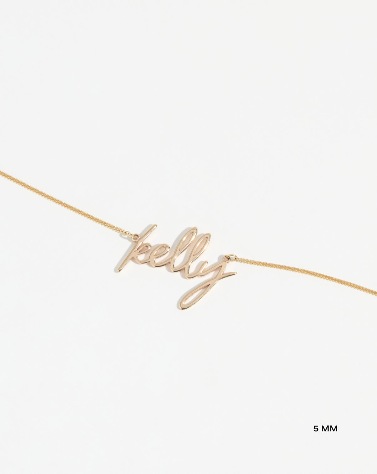 Personalized Script Name Necklace 5 mm yellow gold on white background