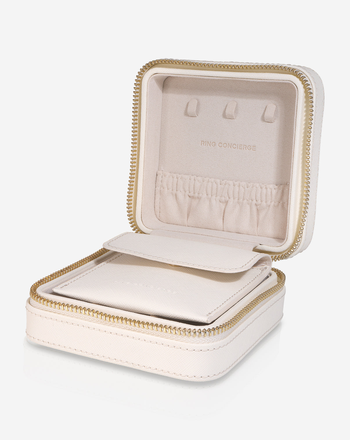 Mini Leather Jewelry Case in cream product still image shown with pouch inside case