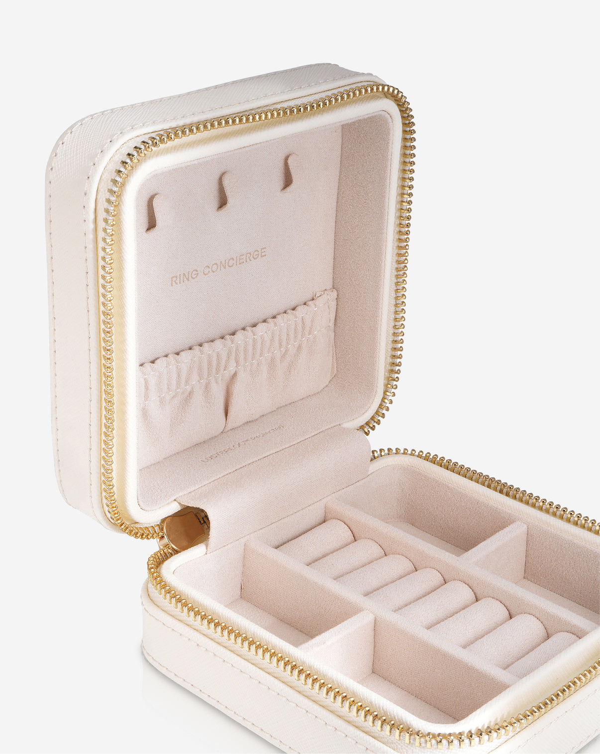 Mini Leather Jewelry Case in cream product still image detail shot