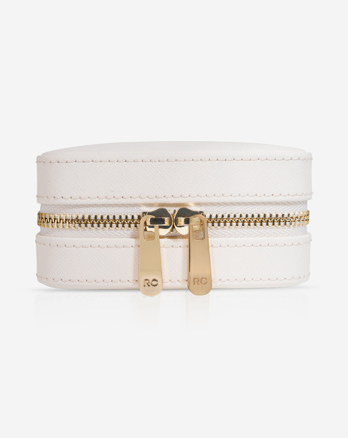 Mini Leather Jewelry Case in cream product still image shown zippered shut from the front