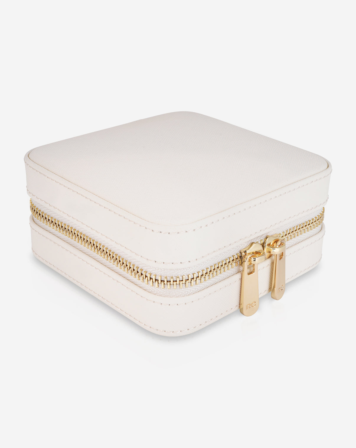 Mini Leather Jewelry Case in cream product still image shown zippered shut