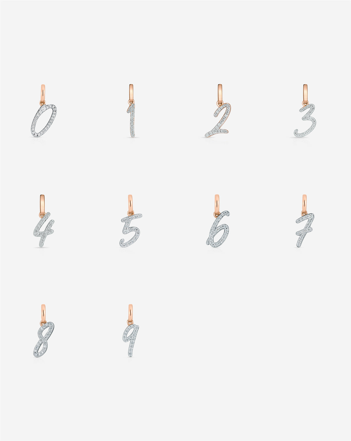 Composite image of diamond number pendants 0-9