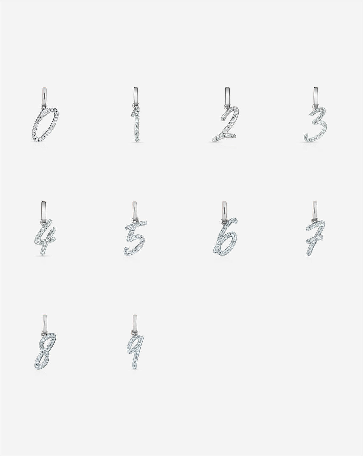 Composite image of diamond number pendants 0-9