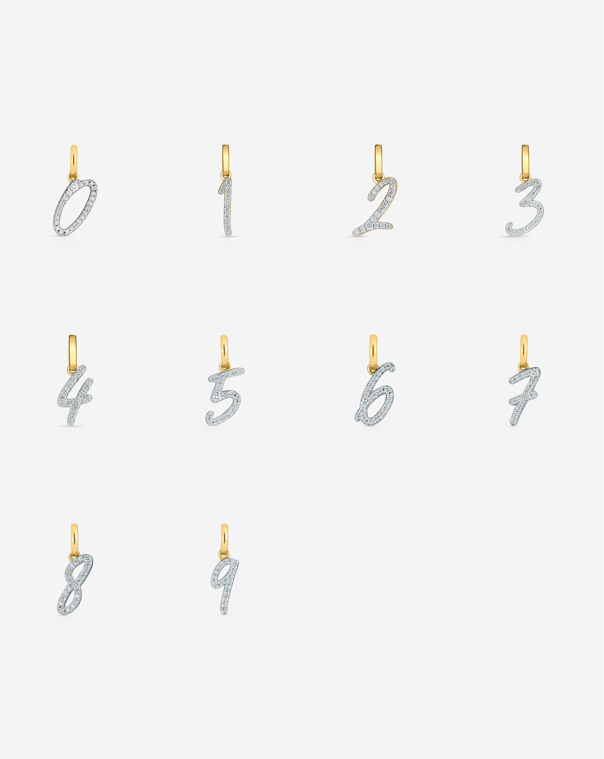 Composite image of diamond number pendants 0-9