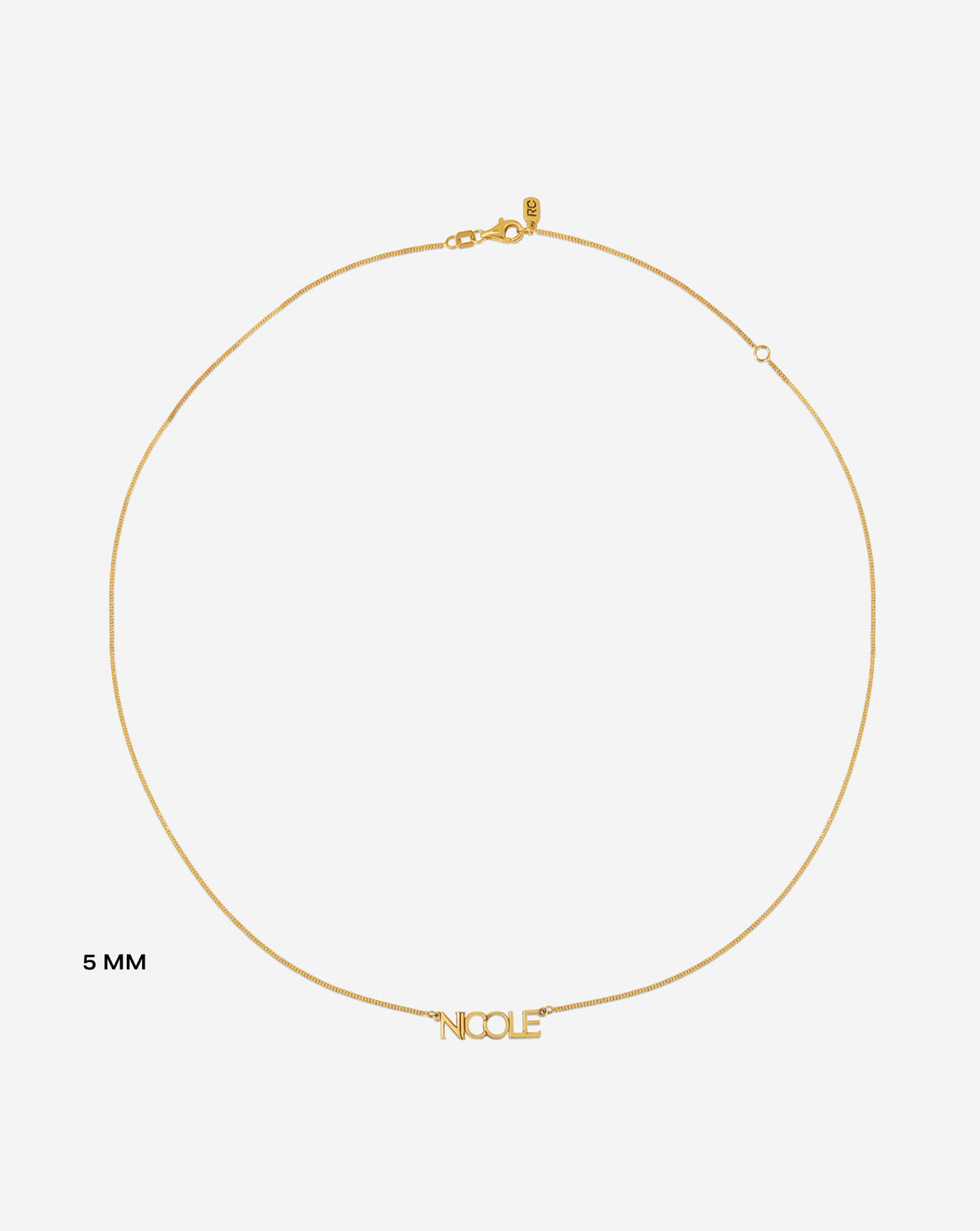 Personalized Block Name Necklace product still image in 14k yellow gold 5 mm bird's eye view