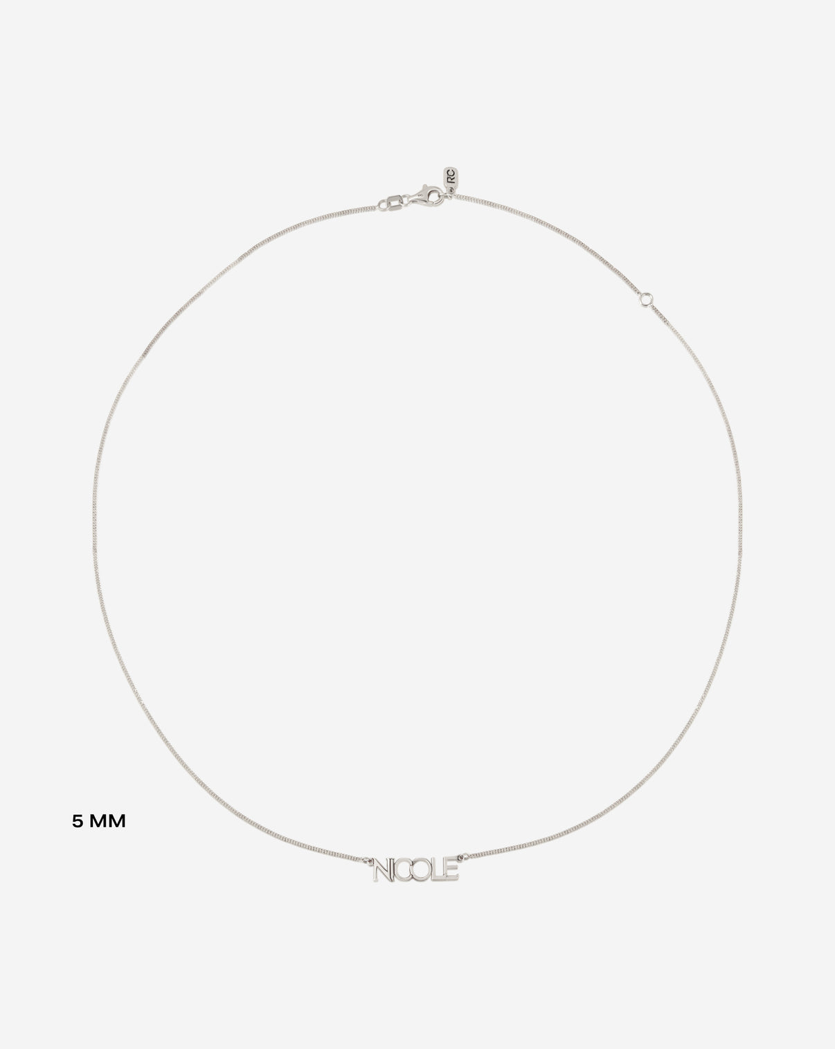 Personalized Block Name Necklace product still image in 14k white gold 5 mm bird's eye view