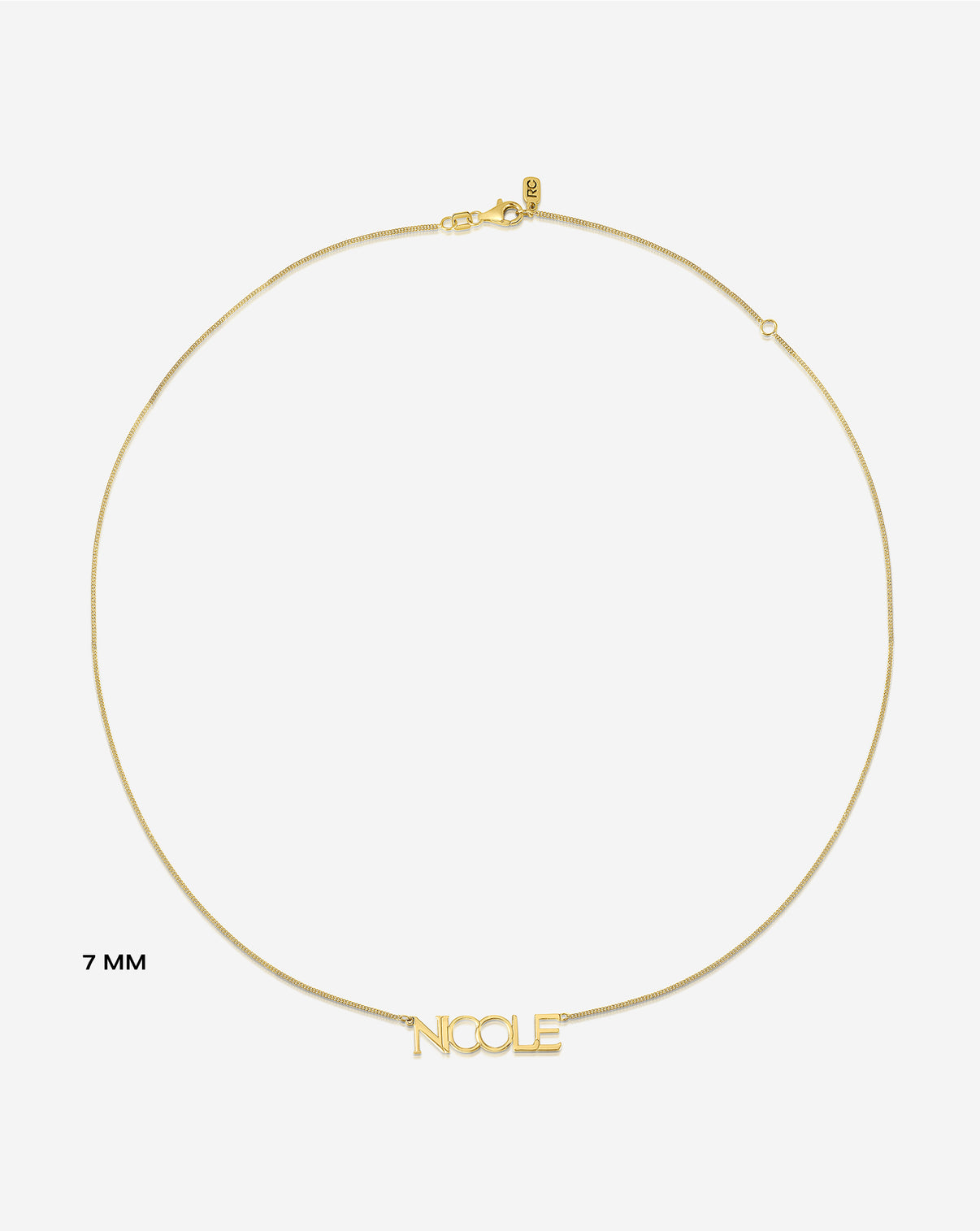 Personalized Block Name Necklace product still image in 14k yellow gold 7 mm bird's eye view
