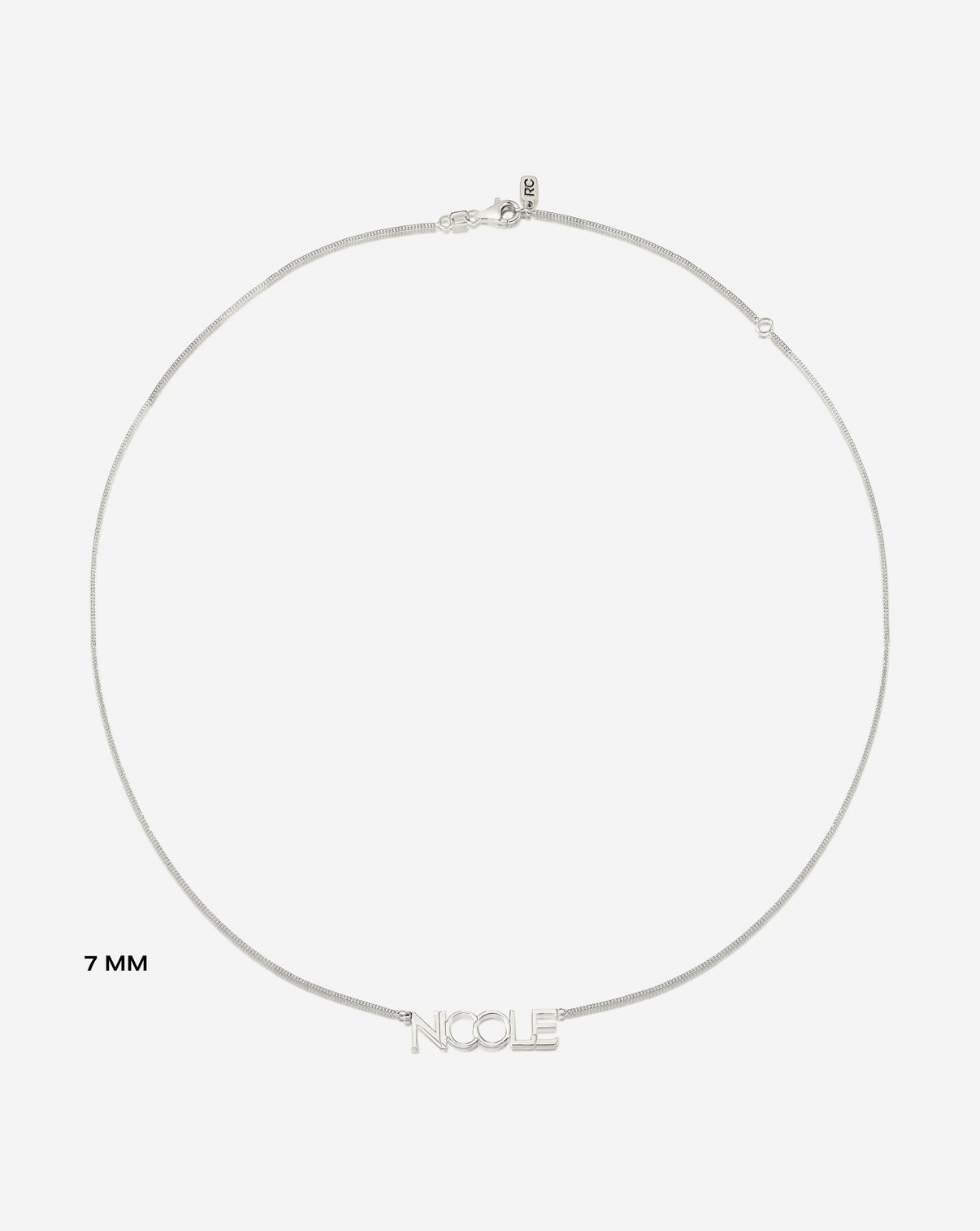 Personalized Block Name Necklace product still image in 14k white gold 7 mm bird's eye view