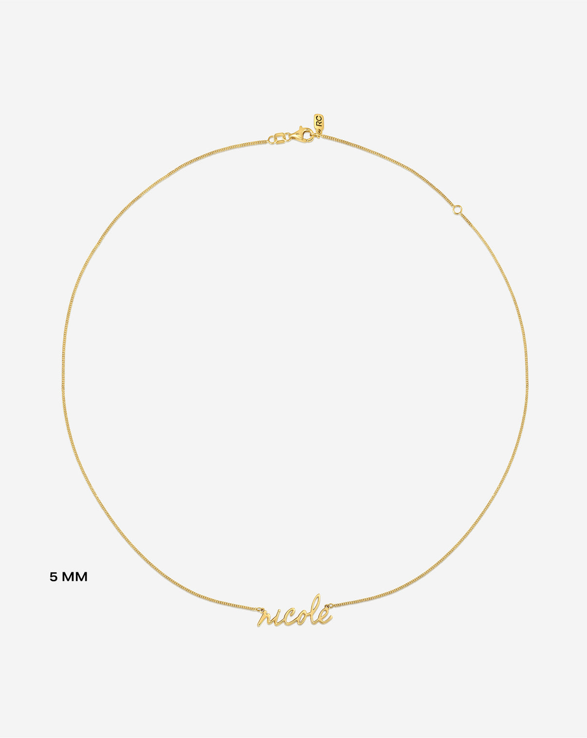 Personalized Script Name Necklace product still image in yellow gold 5 mm bird's eye view