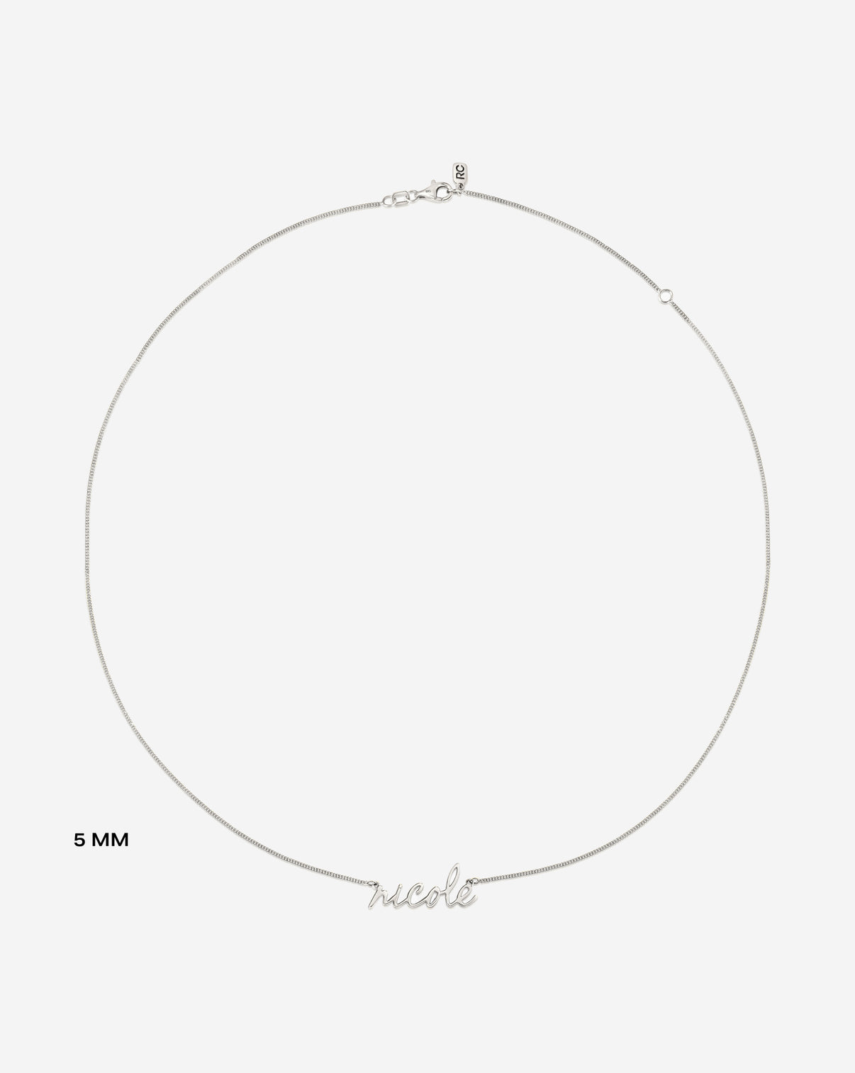 Personalized Script Name Necklace product still image in white gold 5 mm bird's eye view
