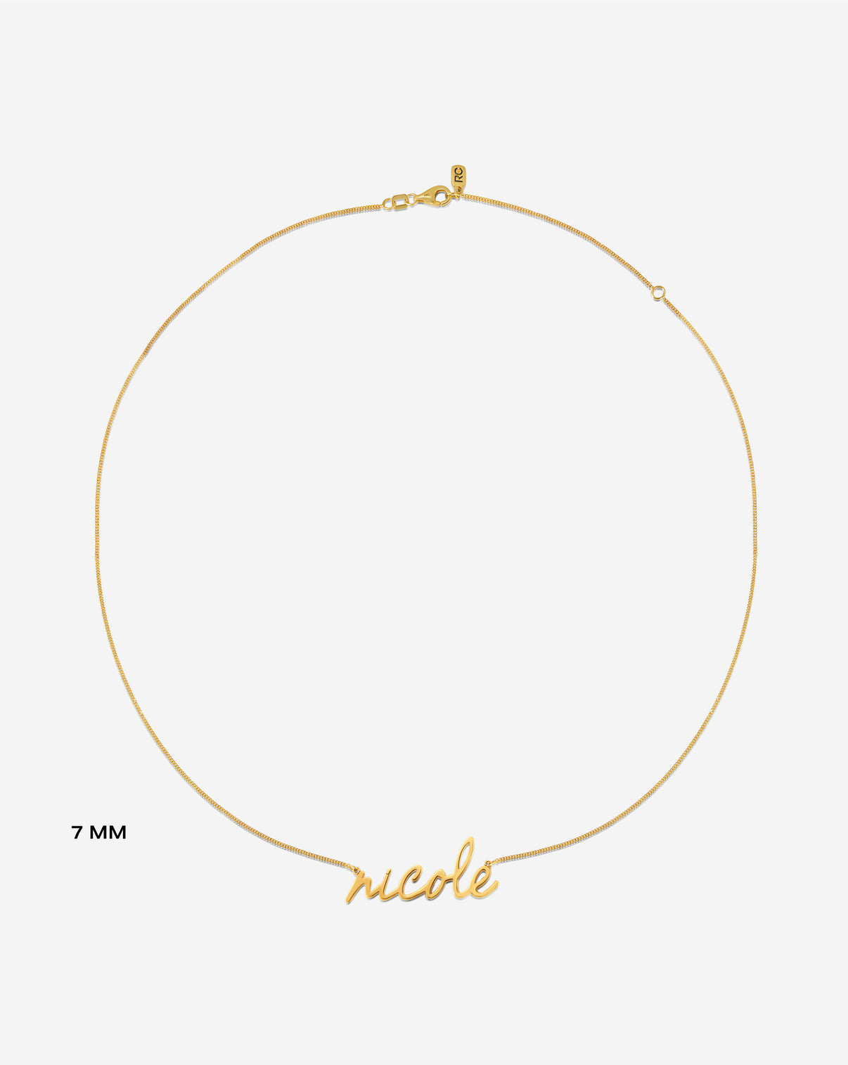 Personalized Script Name Necklace product still image in yellow gold 7 mm bird's eye view
