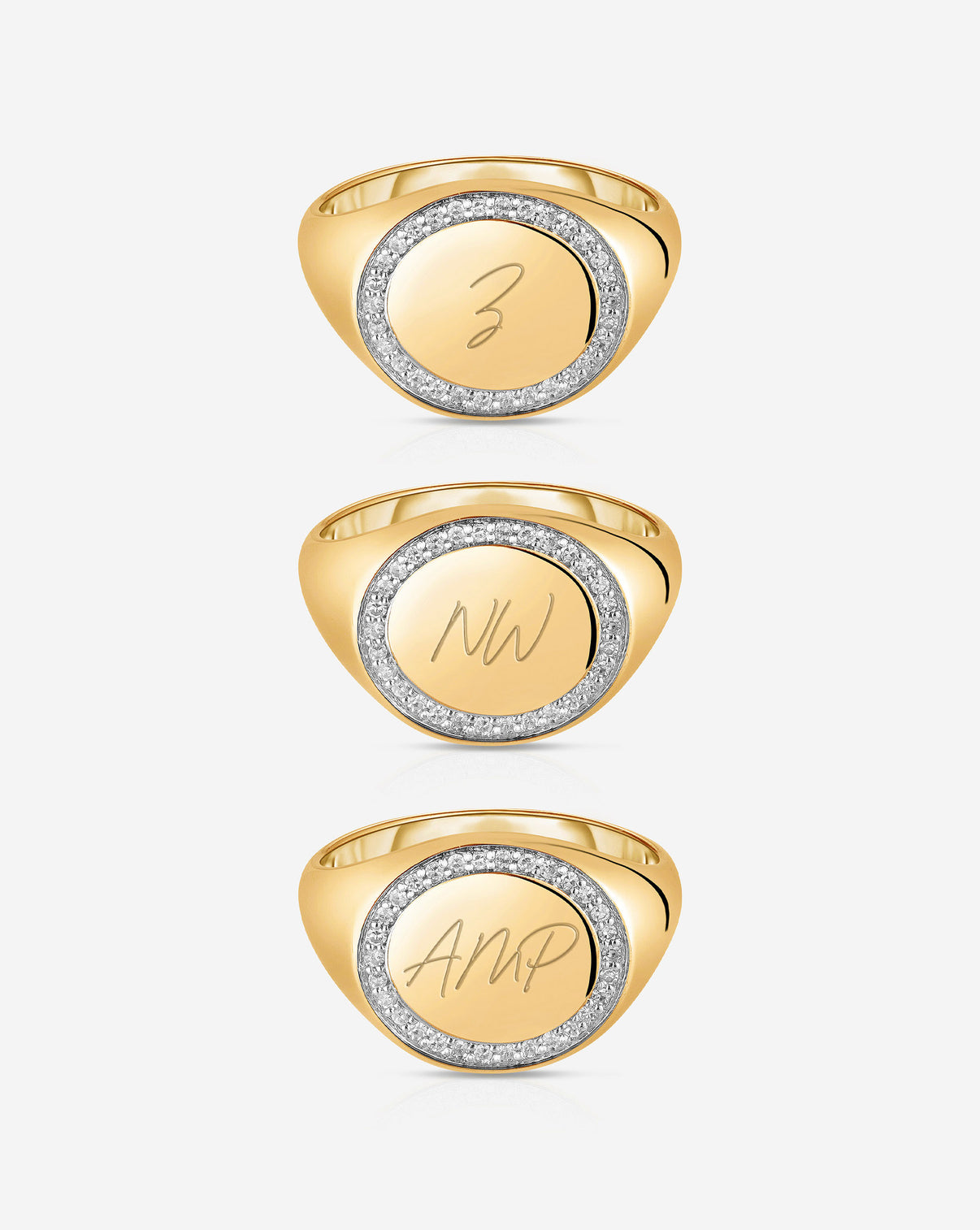 Pavé Diamond Border Signet Ring composite showing Constane font engraving