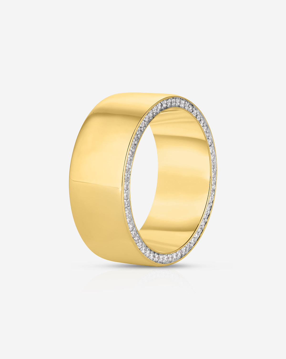 image of wide pave band in 14k Yellow Gold - standing 6 mm