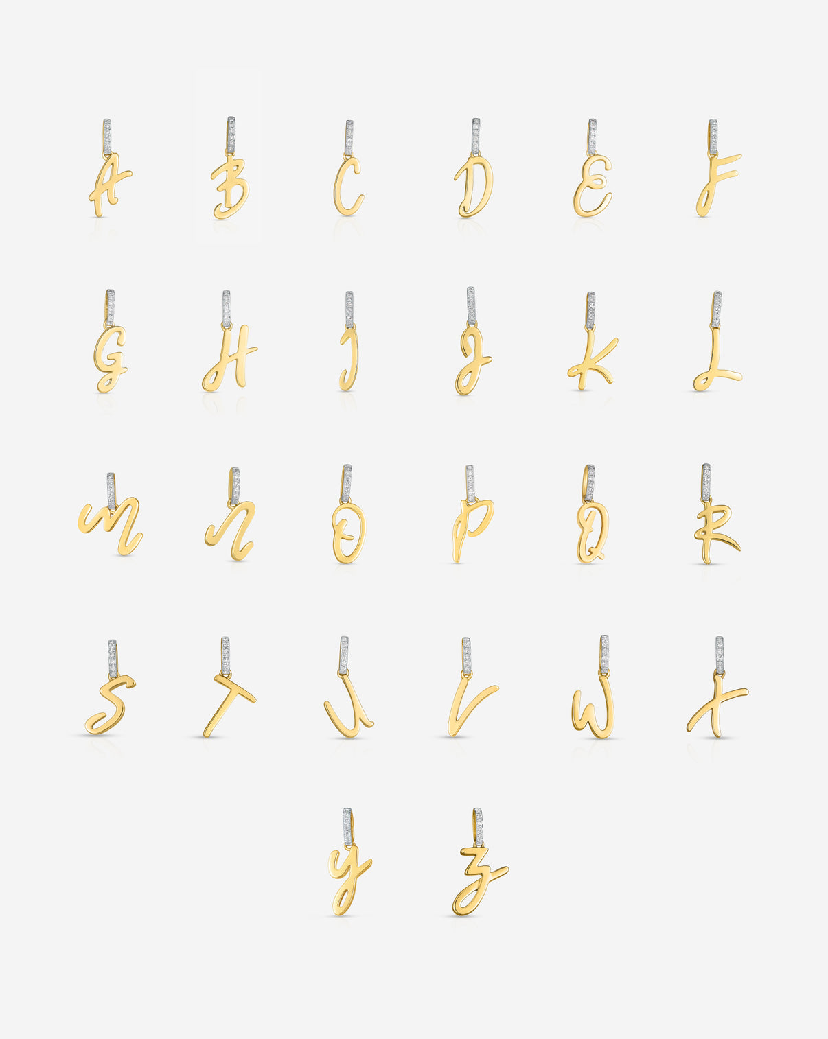 Script Initial Pendant composite with all letters in yellow gold