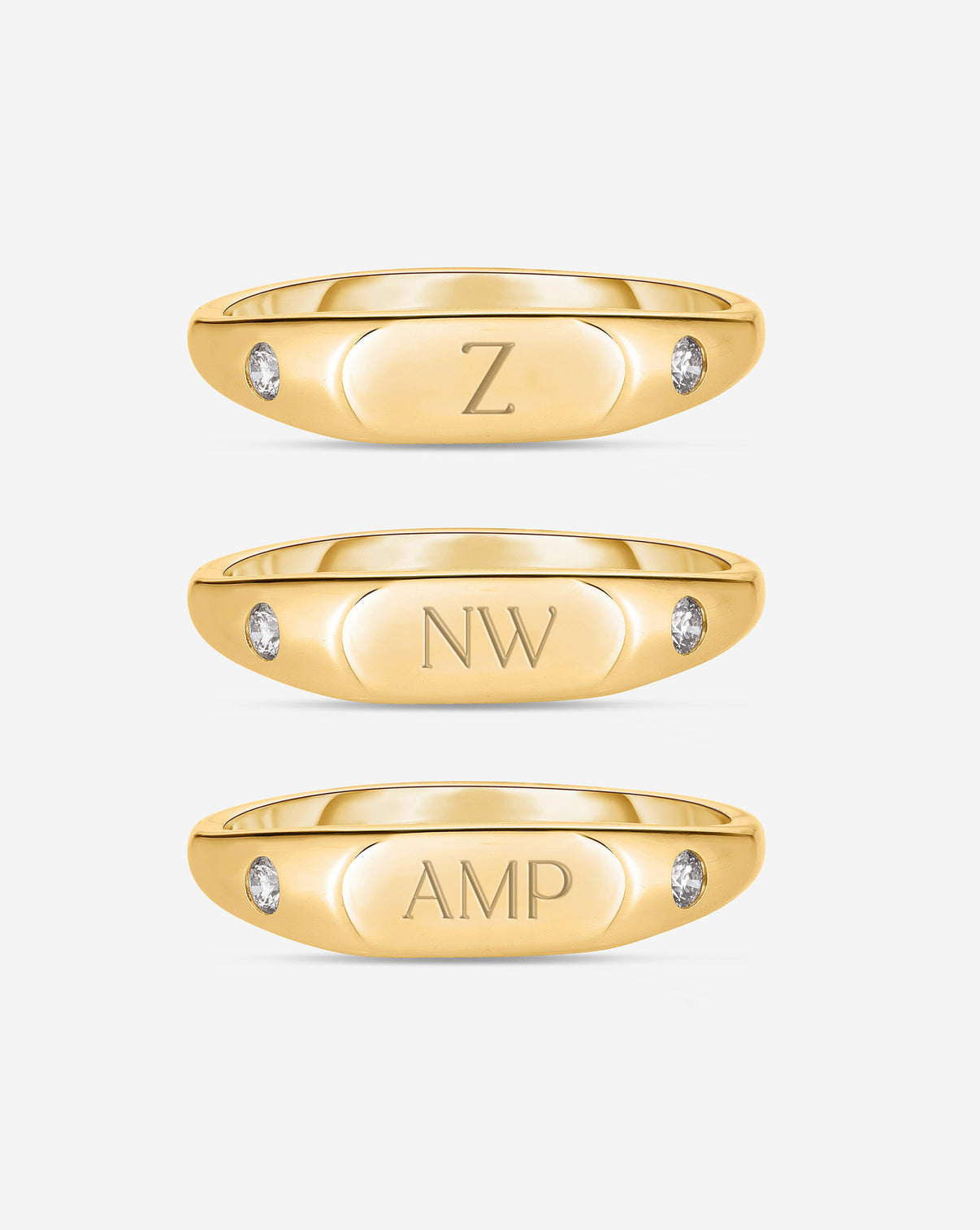 Duo Diamond Signet Ring engraved composite Celine font