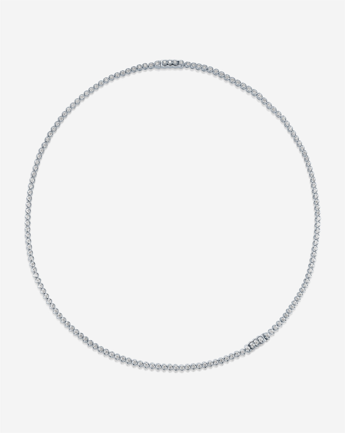 2-in-1 Diamond Tennis Necklace + Bracelet as a necklace laid flat in white gold