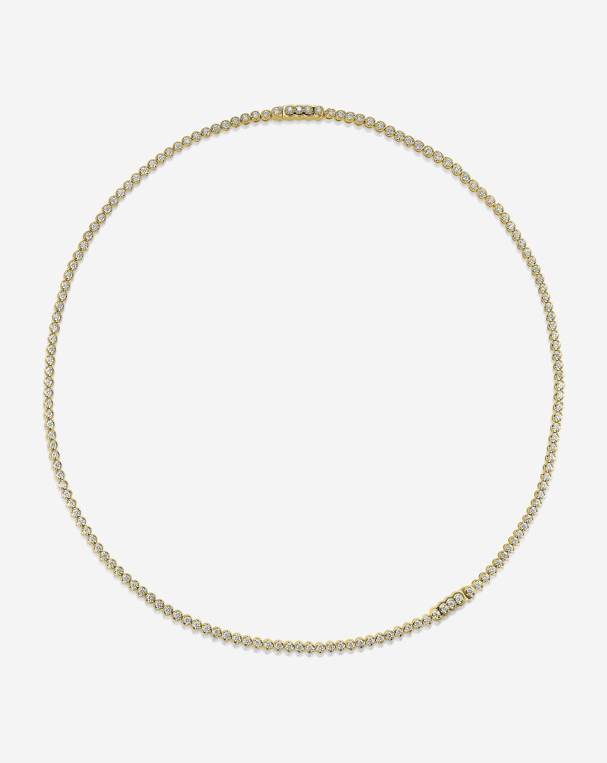 2-in-1 Diamond Tennis Necklace + Bracelet as a necklace laid flat in yellow gold