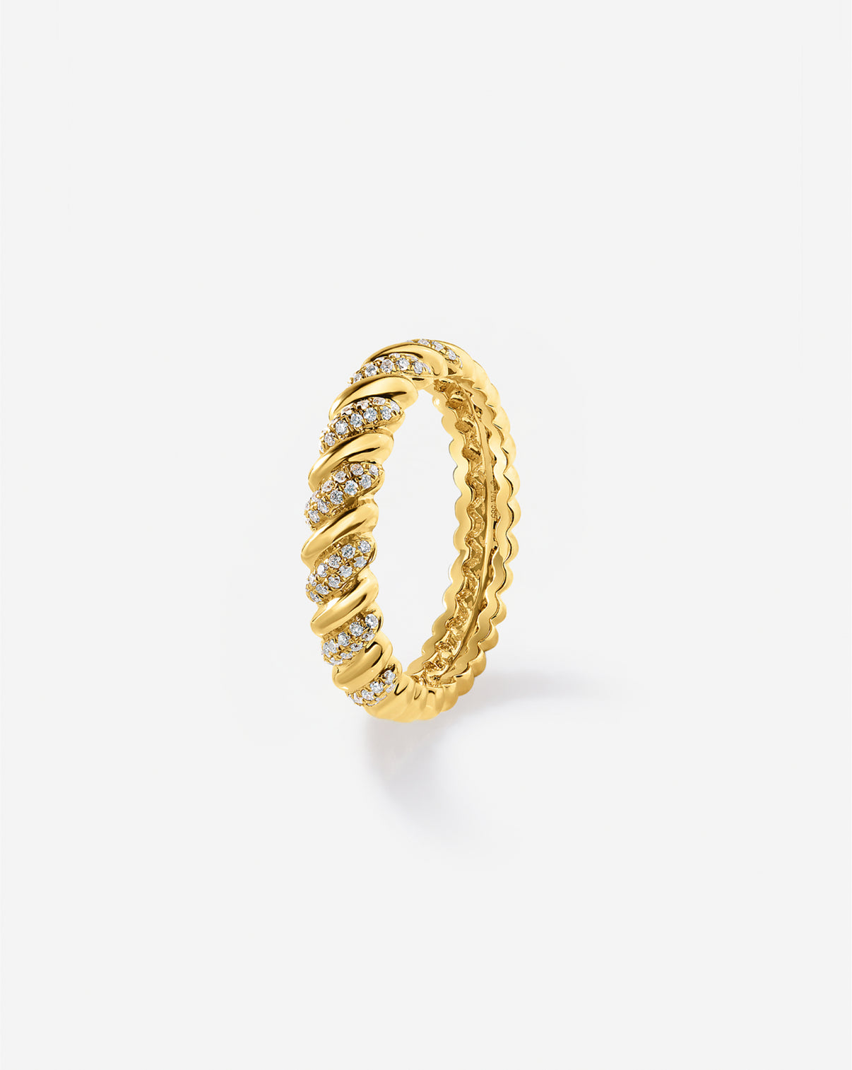 Side view of Wavy Diamond Ring, highlighting the curved profile and diamond placement